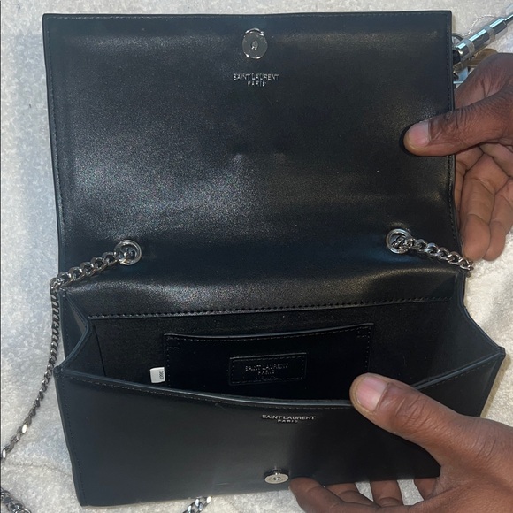 Yves Saint Laurent Black Leather Crossbody with Silver Chain - Picture 4 of 7